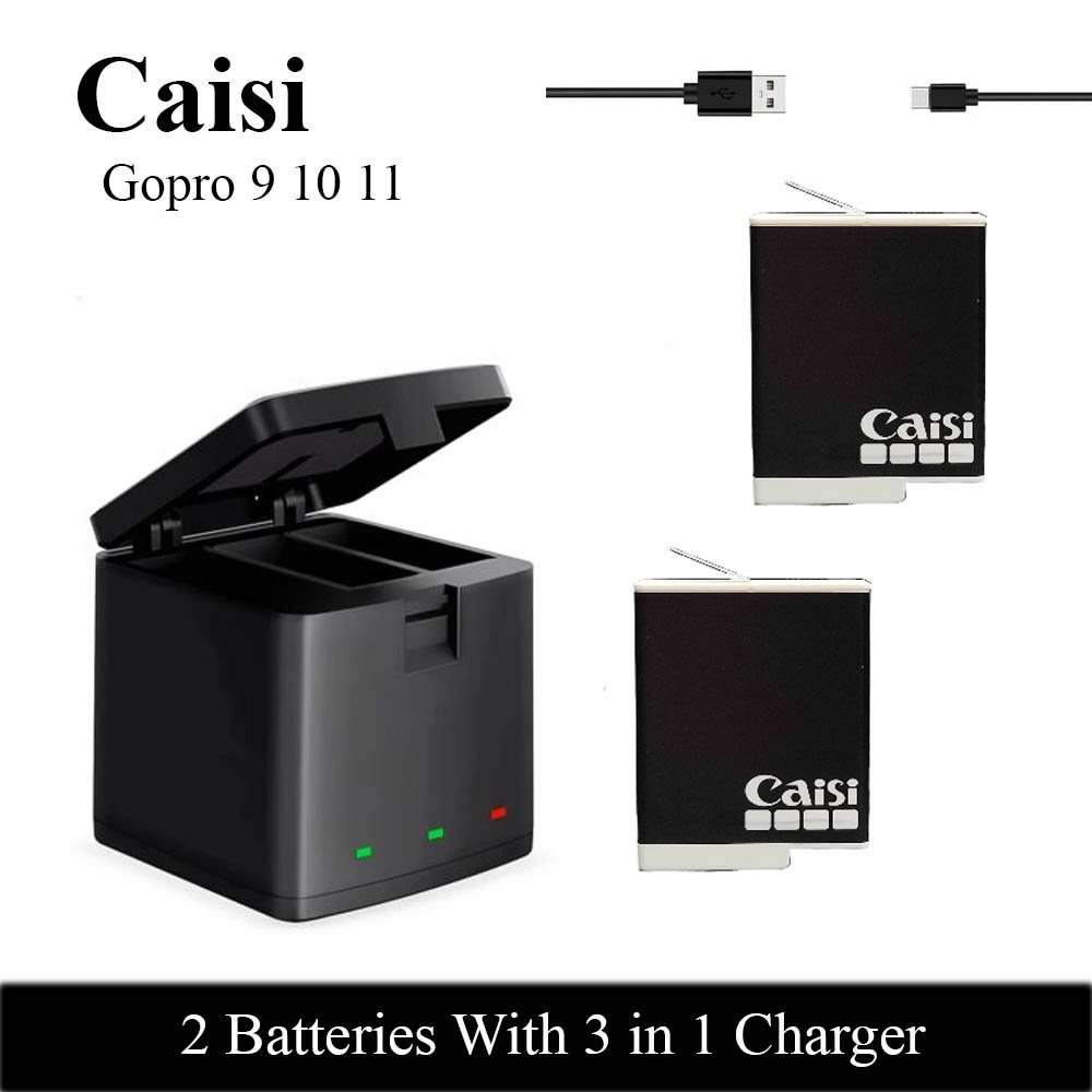 Gopro Caisi 2 batteries & 3 charging Case For Hero 9,10,11