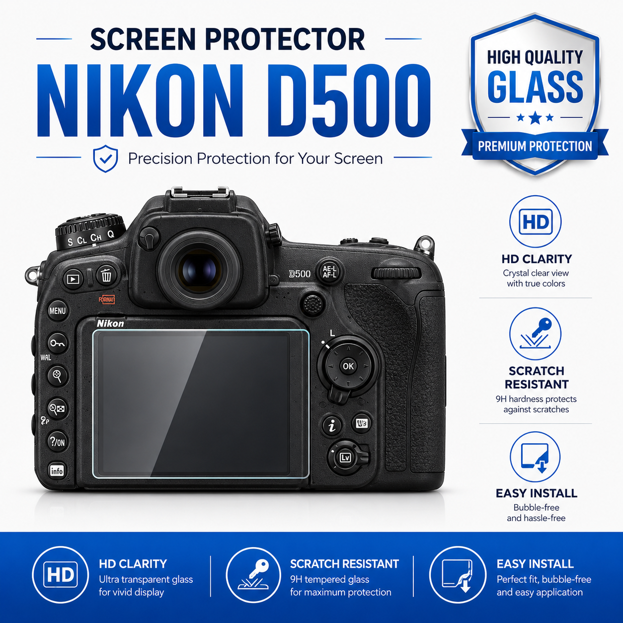Screen Protector Glass Nikon D500 Nikon D500 Screen Protector Tempered Glass 9H HD Display Guard - Image 1