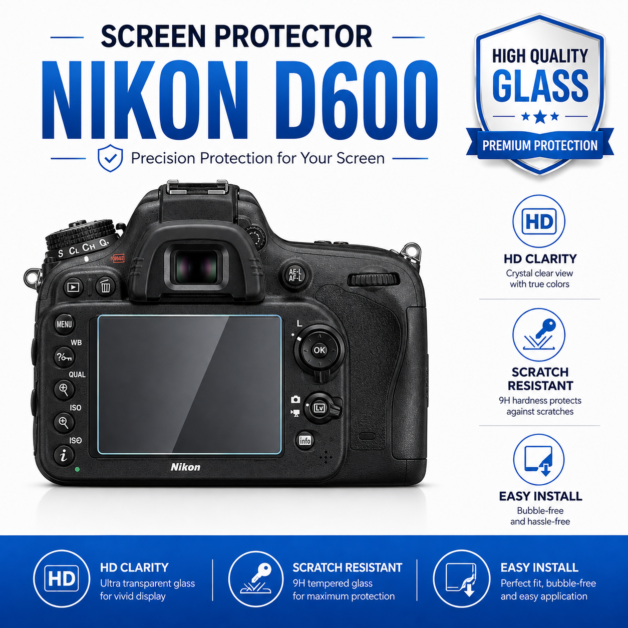 Screen Protector Glass Nikon D600 Nikon D600 Screen Protector Tempered Glass 9H HD LCD Guard - Image 1