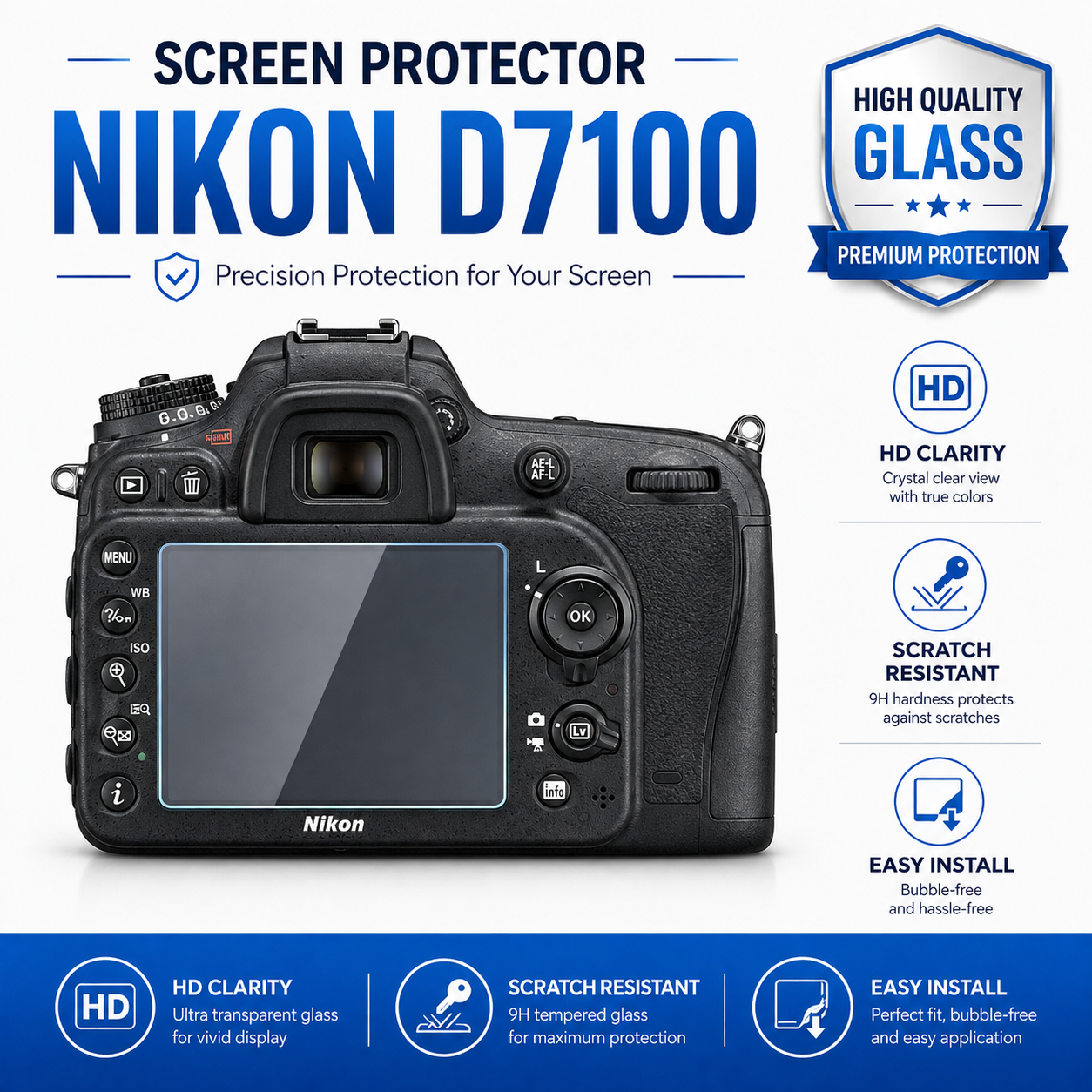 Screen Protector Glass Nikon D7100 Nikon D7100 Screen Protector Tempered Glass – HD 9H LCD Protection - Image 1