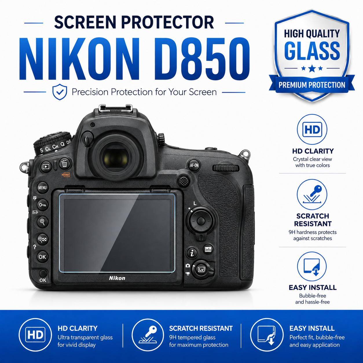 Screen Protector Glass Nikon D850 Nikon D850 Screen Protector Glass 9H Tempered HD LCD Protector – Pakistan - Image 1